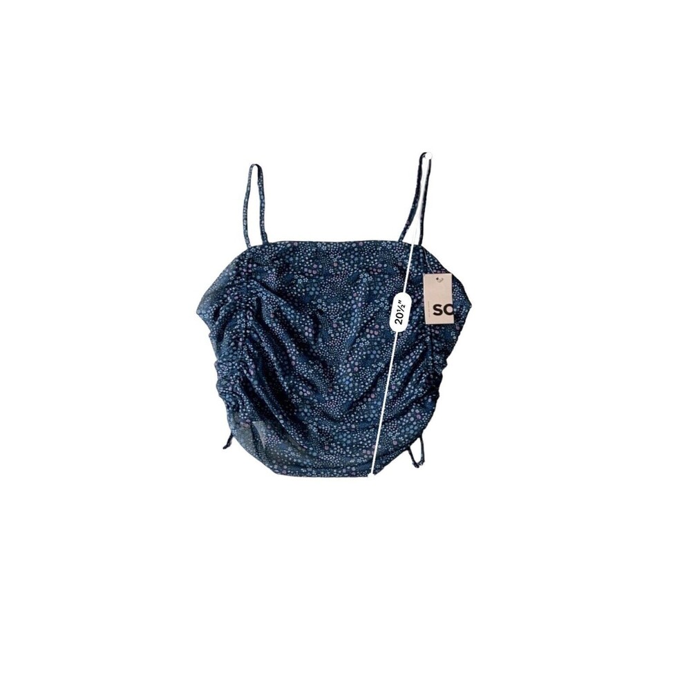 SO Womens Spaghetti Strap Crop Top Size XXL Jrs Blue Floral Ruched Sides Summer - Picture 12 of 14